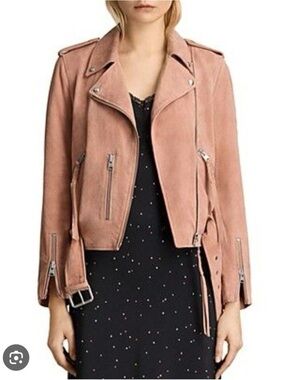 AllSaints Plait Balfern Suede Moto Jacket